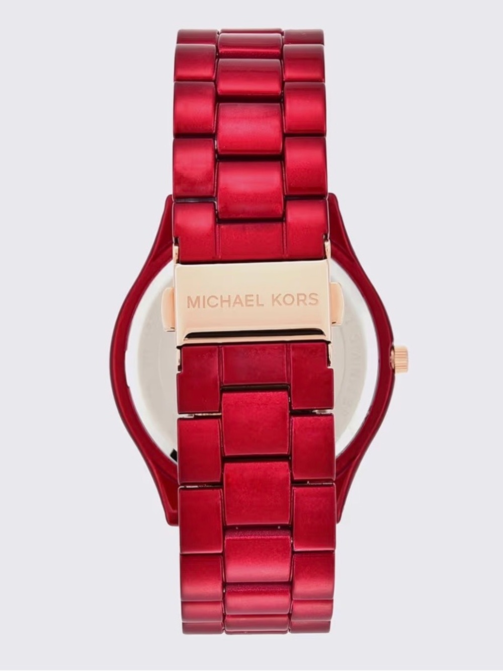Michael Kors Red Metal Slim Runway Watch with Rose Gold Accents - Picture 3 of 5